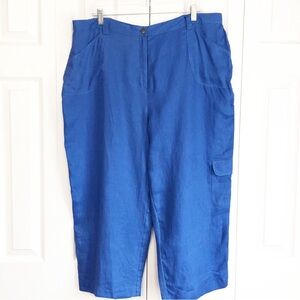New JM Collection Bahama Blue 100% Linen Cargo Capri Pants 18
